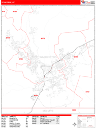 St. George Wall Map Zip Code Red Line Style 2024